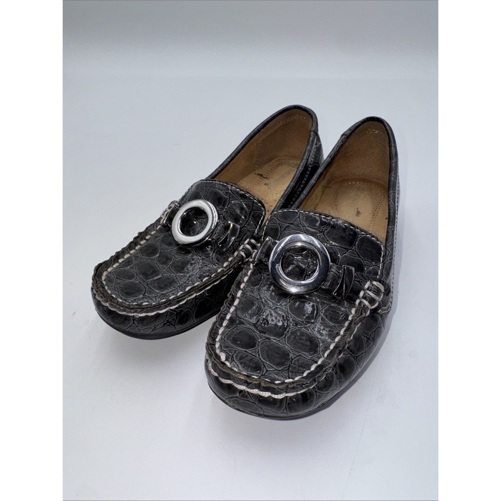 Naturalizer Gabina Crocodile Gray Buckle Accent Slip On Flats Women's Sz 4.5M